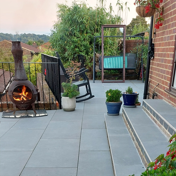 Concrete-effect porcelain patio slabs
